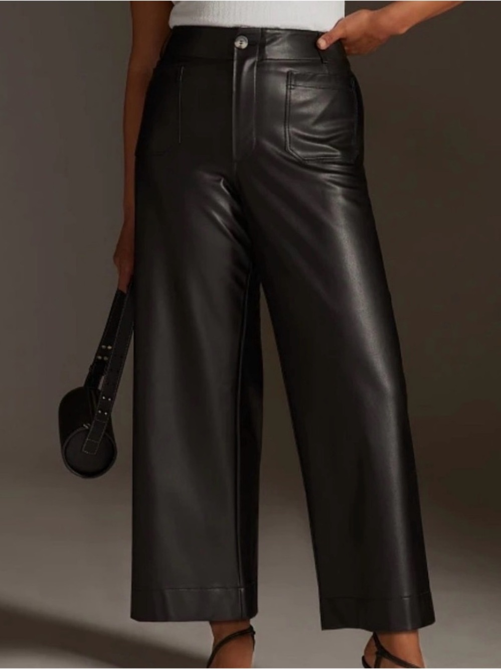 Maeve Collette High-Waist Wide-Leg Faux Leather Pants - Black